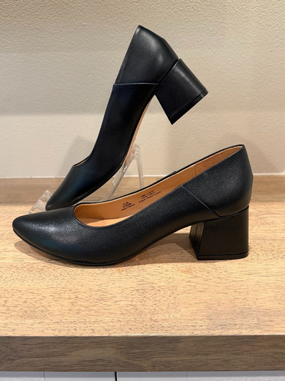 Nisolo Black Leather Pointed Toe Block Heel Pumps Size 8.5